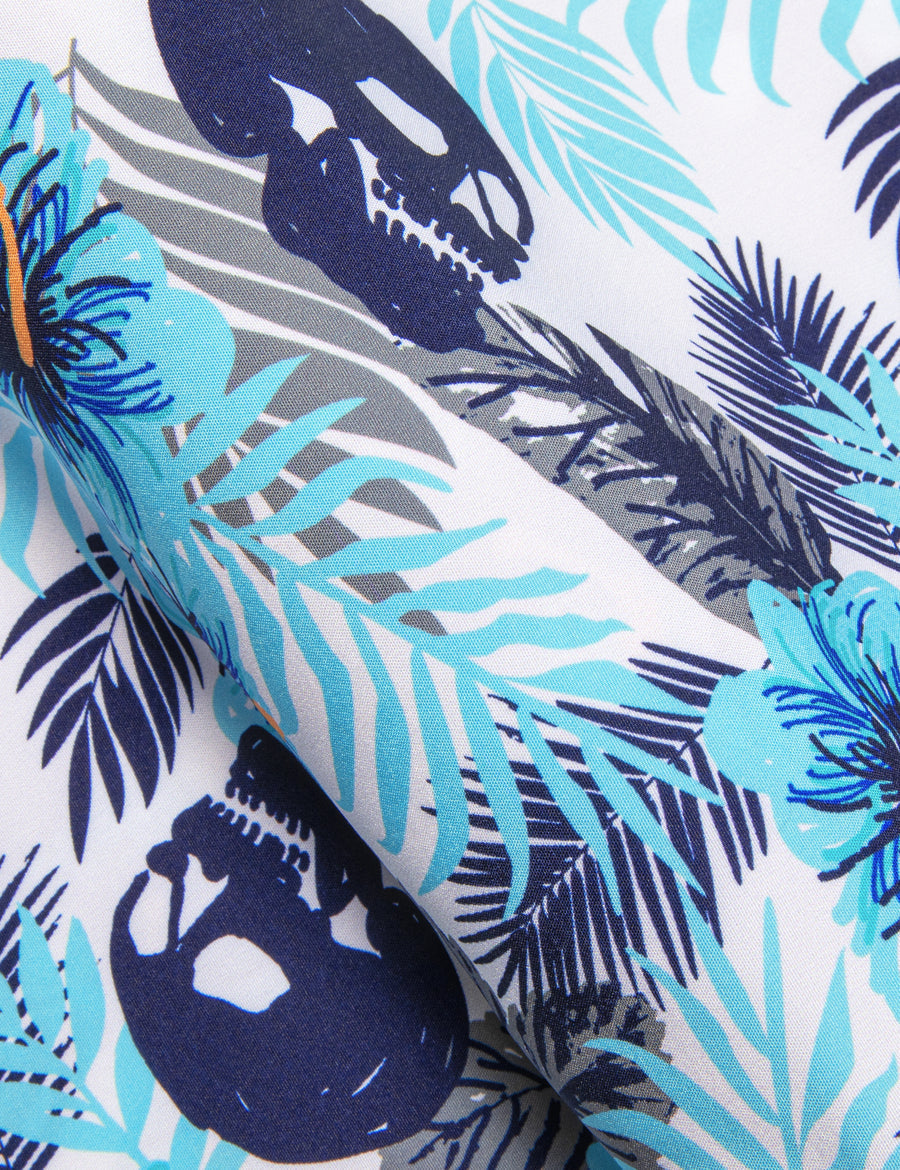 White Blue Teal Leaves Novelty Dress Shirt shirt    - Sophisticated Gentlemen