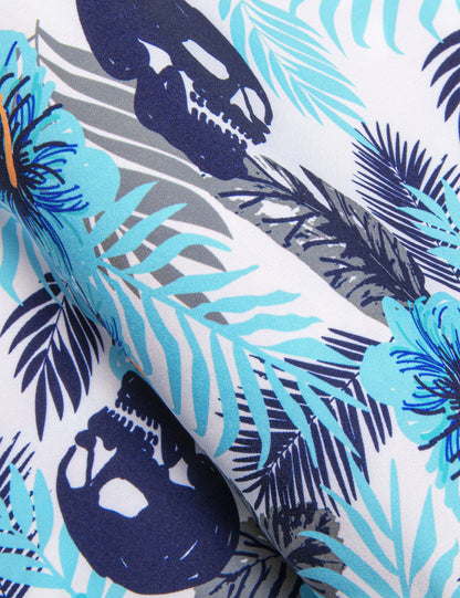 White Blue Teal Leaves Novelty Dress Shirt shirt    - Sophisticated Gentlemen