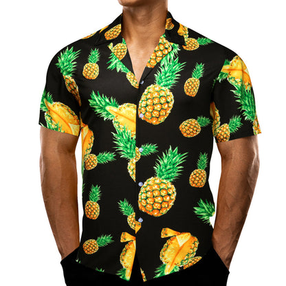 Black Yellow Pineapple Novelty Dress Shirt shirt    - Sophisticated Gentlemen