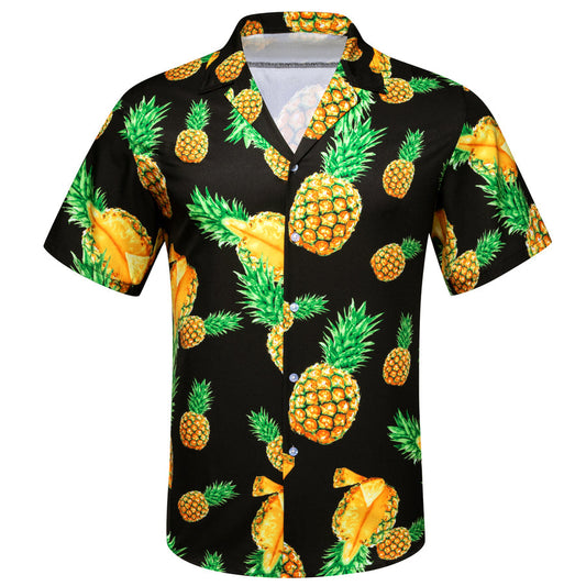 Black Yellow Pineapple Novelty Dress Shirt shirt S   - Sophisticated Gentlemen