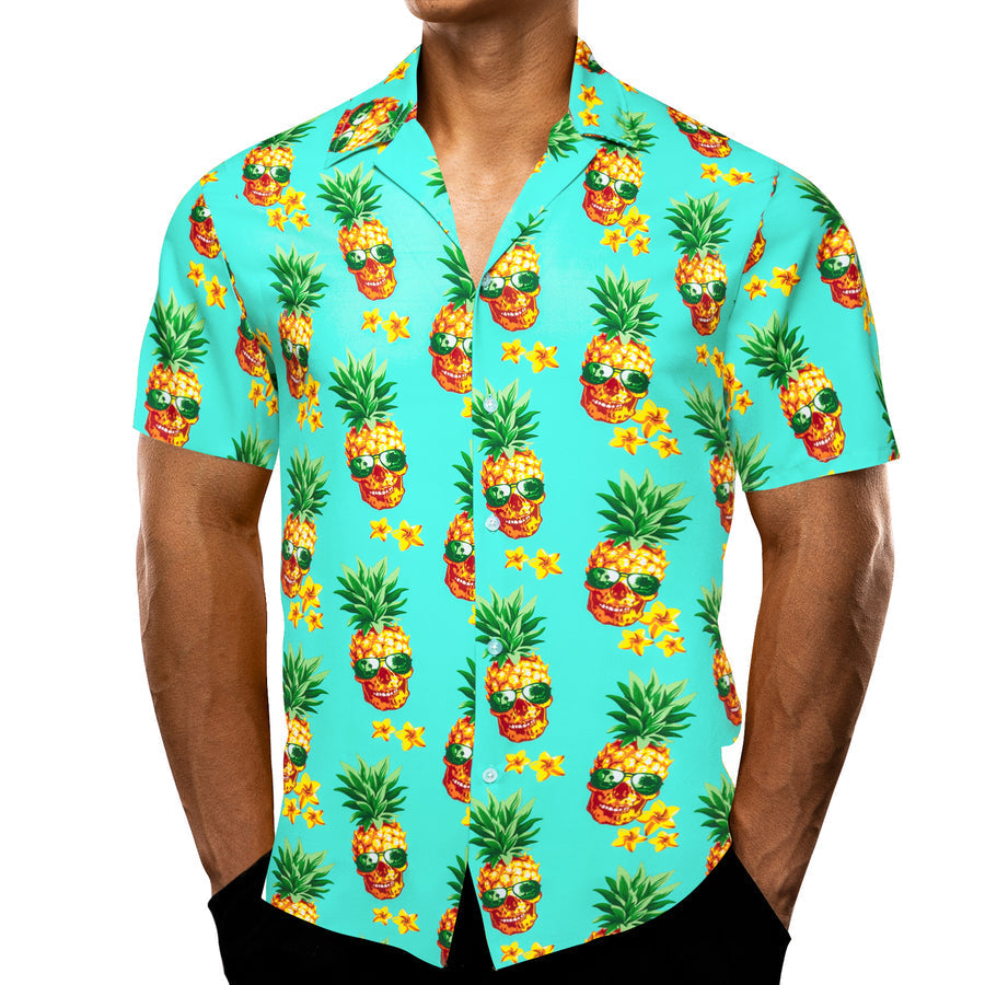 Mint Green Yellow Pineapple Novelty Dress Shirt shirt    - Sophisticated Gentlemen