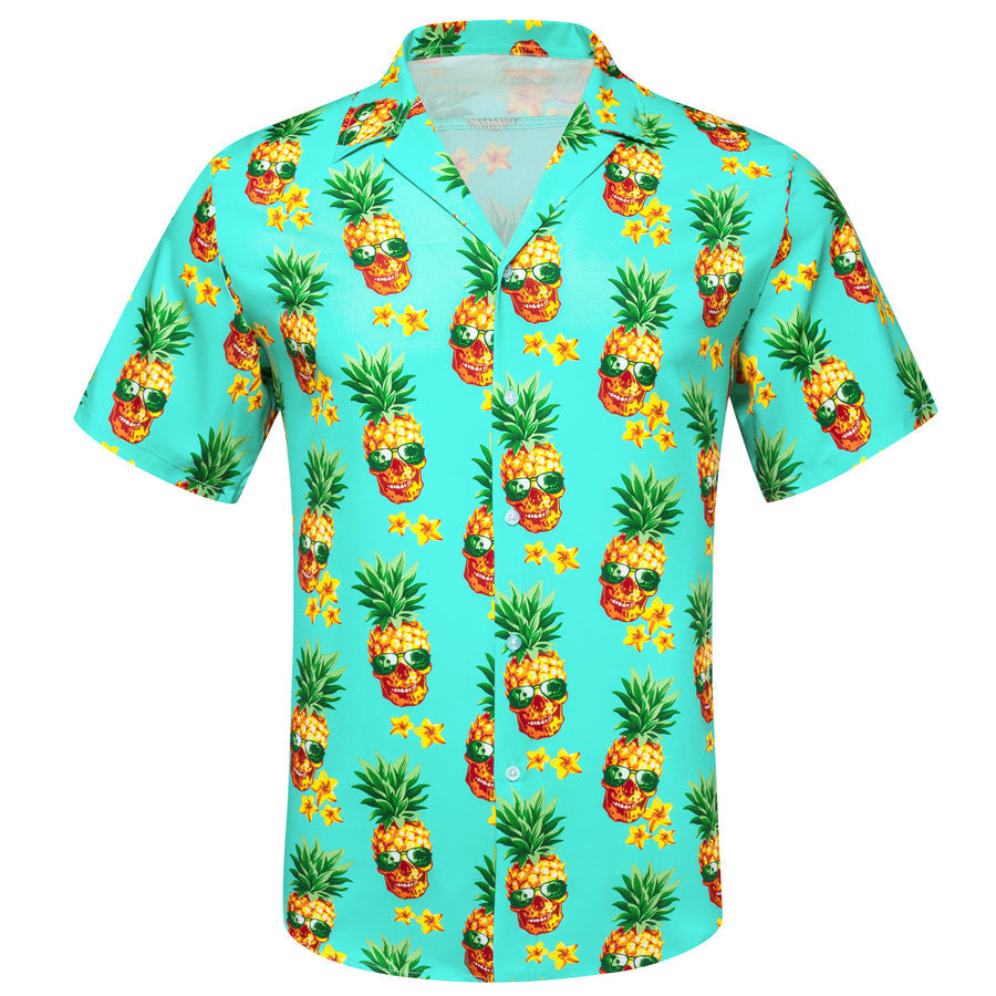 Mint Green Yellow Pineapple Novelty Dress Shirt shirt S   - Sophisticated Gentlemen