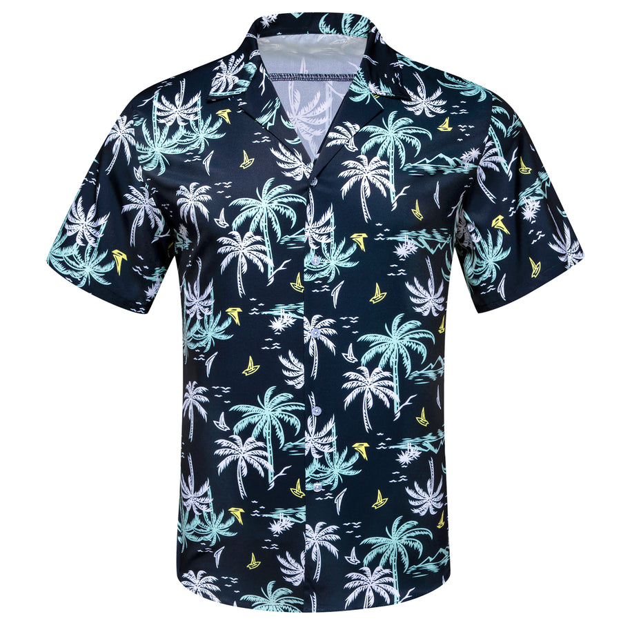 Dark Blue Arctic Blue White Coconut Tree Novelty Dress Shirt shirt S   - Sophisticated Gentlemen
