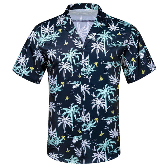 Dark Blue Arctic Blue White Coconut Tree Novelty Dress Shirt shirt S   - Sophisticated Gentlemen