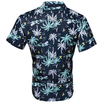 Dark Blue Arctic Blue White Coconut Tree Novelty Dress Shirt shirt    - Sophisticated Gentlemen
