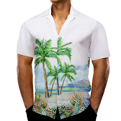 White Green Coconut Tree Novelty Men's Summer Beach Dress Shirt shirt S   - Sophisticated Gentlemen