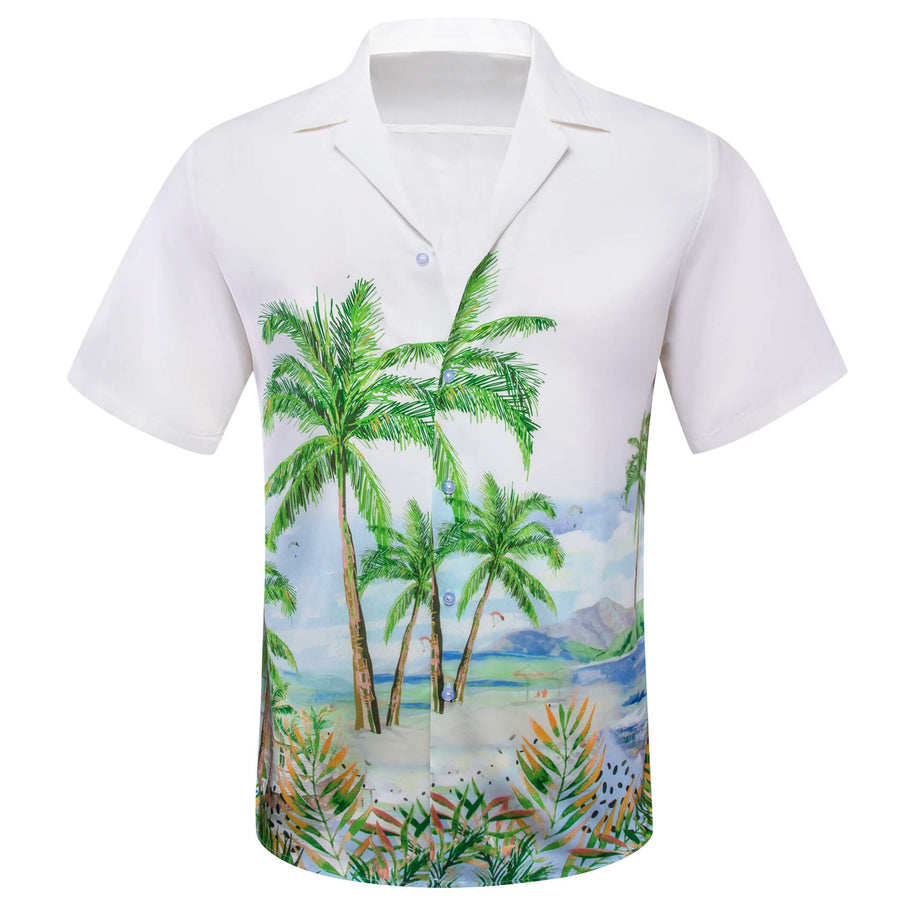 White Green Coconut Tree Novelty Men's Summer Beach Dress Shirt shirt    - Sophisticated Gentlemen