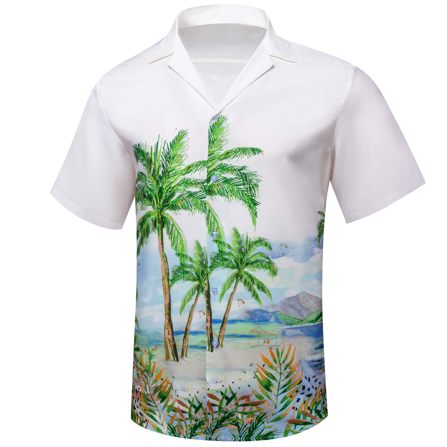 White Green Coconut Tree Novelty Men's Summer Beach Dress Shirt shirt    - Sophisticated Gentlemen