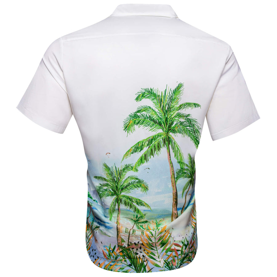 White Green Coconut Tree Novelty Men's Summer Beach Dress Shirt shirt    - Sophisticated Gentlemen
