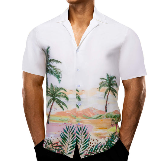 White Green Men's Summer Beach Dress Shirt shirt S   - Sophisticated Gentlemen