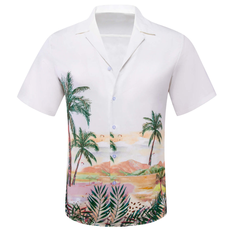 White Green Men's Summer Beach Dress Shirt shirt    - Sophisticated Gentlemen
