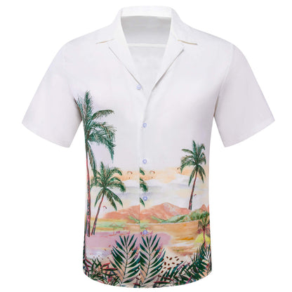 White Green Men's Summer Beach Dress Shirt shirt    - Sophisticated Gentlemen