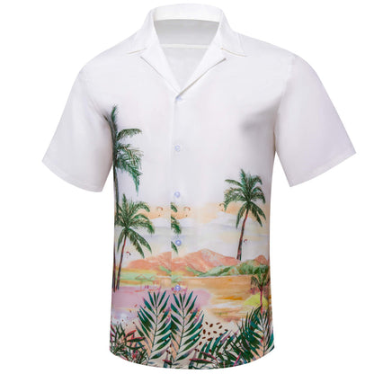 White Green Men's Summer Beach Dress Shirt shirt    - Sophisticated Gentlemen