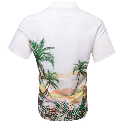 White Green Men's Summer Beach Dress Shirt shirt    - Sophisticated Gentlemen