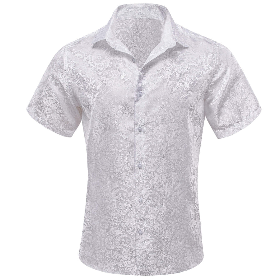 Pure White Paisley Silk Dress Shirt shirt S   - Sophisticated Gentlemen