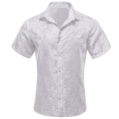 Pure White Paisley Silk Dress Shirt shirt S   - Sophisticated Gentlemen