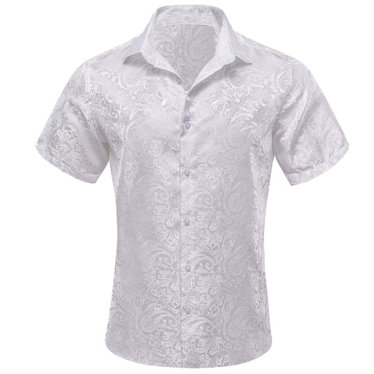 Pure White Paisley Silk Dress Shirt shirt S   - Sophisticated Gentlemen