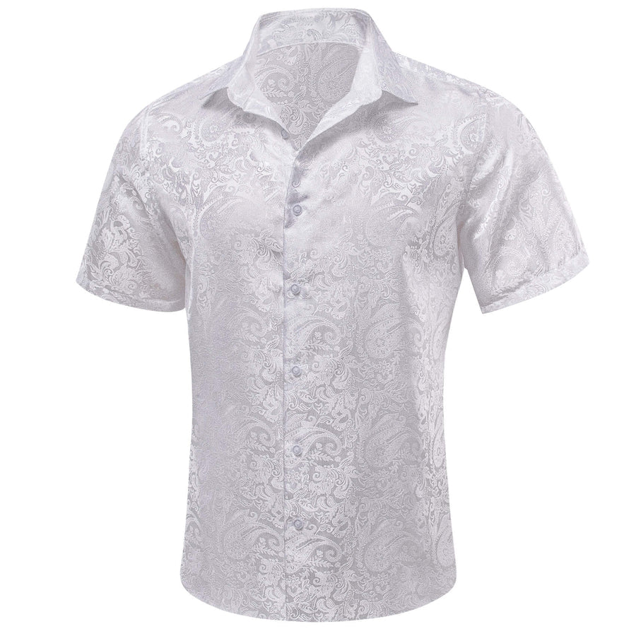 Pure White Paisley Silk Dress Shirt shirt    - Sophisticated Gentlemen