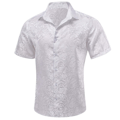 Pure White Paisley Silk Dress Shirt shirt    - Sophisticated Gentlemen