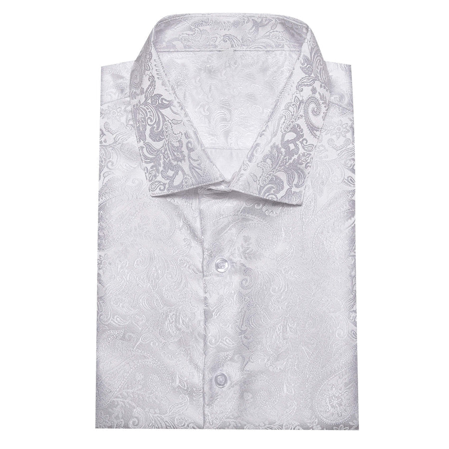 Pure White Paisley Silk Dress Shirt shirt    - Sophisticated Gentlemen