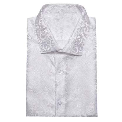 Pure White Paisley Silk Dress Shirt shirt    - Sophisticated Gentlemen
