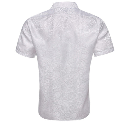 Pure White Paisley Silk Dress Shirt shirt    - Sophisticated Gentlemen