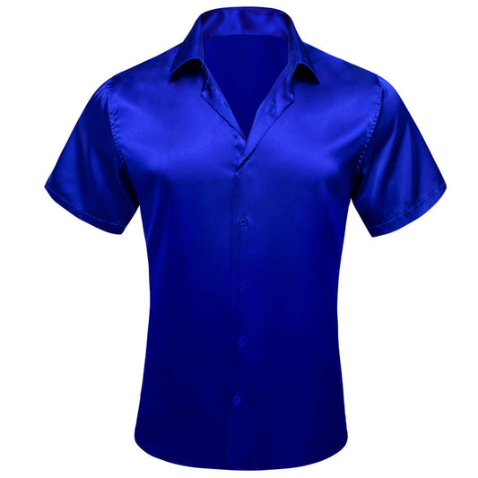 Cobalt Blue Solid Men's Silk Dress Shirt shirt S   - Sophisticated Gentlemen