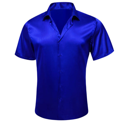 Cobalt Blue Solid Men's Silk Dress Shirt shirt    - Sophisticated Gentlemen