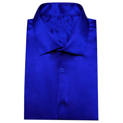 Cobalt Blue Solid Men's Silk Dress Shirt shirt    - Sophisticated Gentlemen