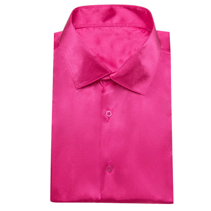 Deep Pink Solid Men's Silk Dress Shirt shirt    - Sophisticated Gentlemen