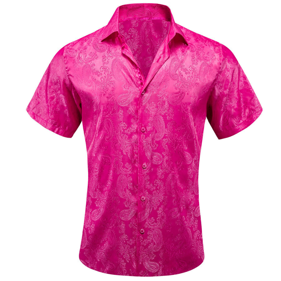 Deep Pink Woven Paisley Silk Dress Shirt shirt S   - Sophisticated Gentlemen