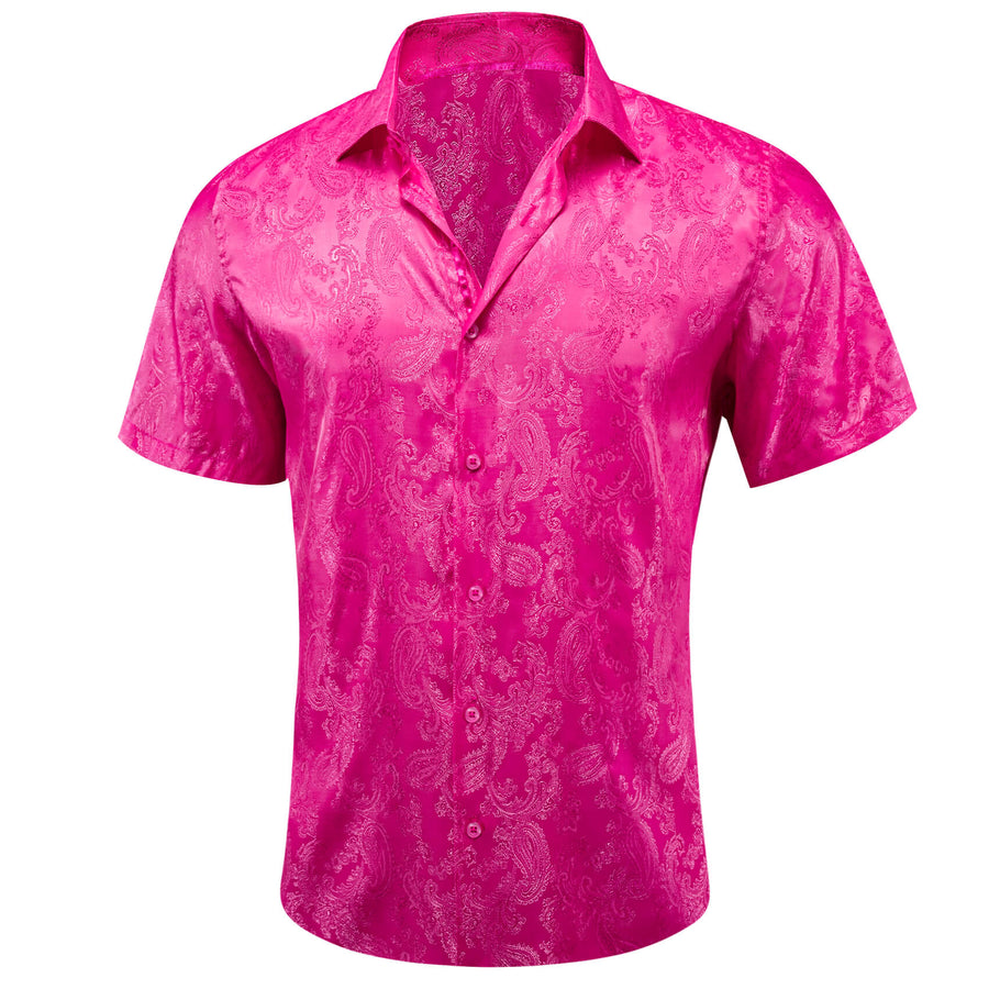 Deep Pink Woven Paisley Silk Dress Shirt shirt    - Sophisticated Gentlemen
