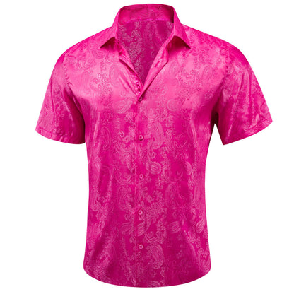 Deep Pink Woven Paisley Silk Dress Shirt shirt    - Sophisticated Gentlemen