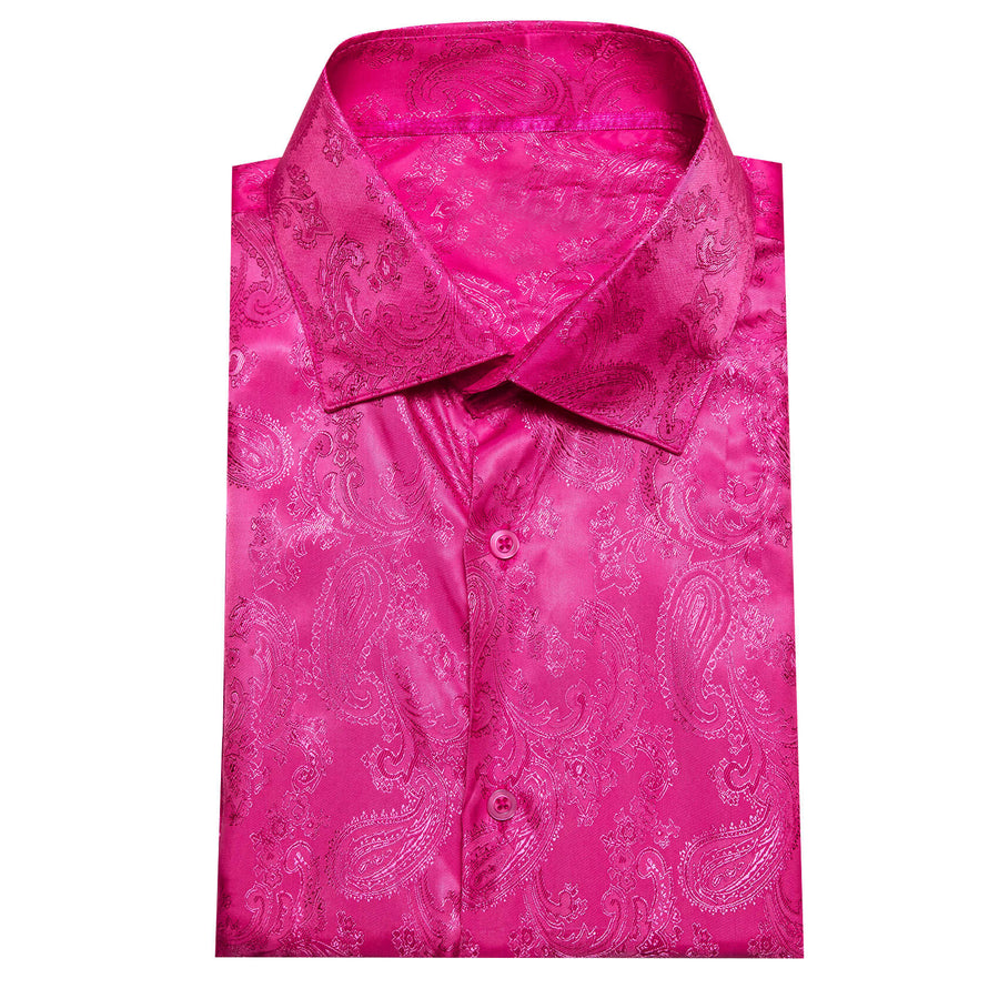 Deep Pink Woven Paisley Silk Dress Shirt shirt    - Sophisticated Gentlemen