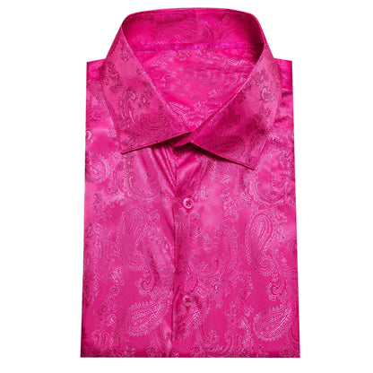 Deep Pink Woven Paisley Silk Dress Shirt shirt    - Sophisticated Gentlemen