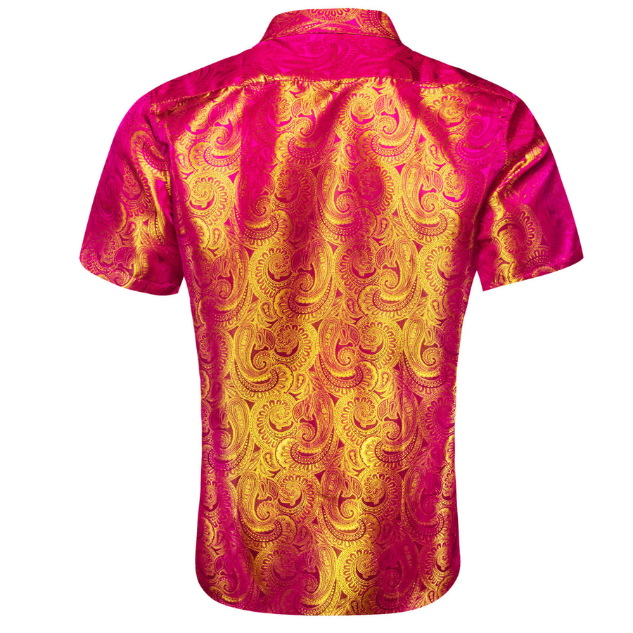 Deep Pink Yellow Paisley Men's Silk Dress Shirt shirt    - Sophisticated Gentlemen