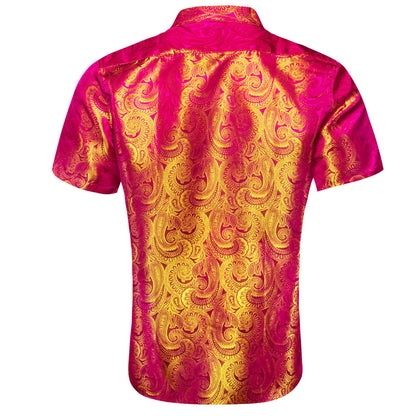 Deep Pink Yellow Paisley Men's Silk Dress Shirt shirt    - Sophisticated Gentlemen