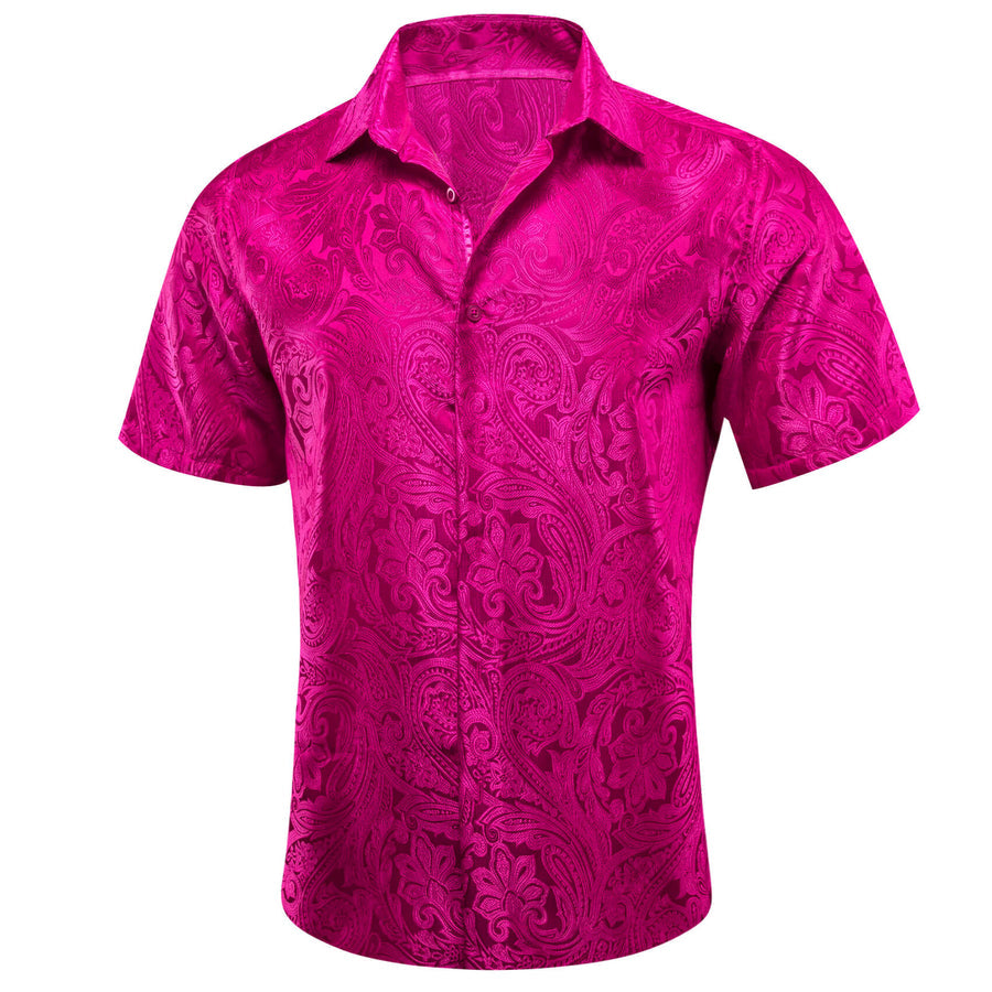 Hot Pink Jacquard Floral Men's Silk Dress Shirt shirt    - Sophisticated Gentlemen