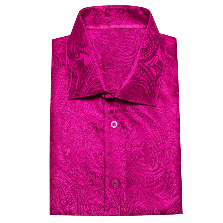 Hot Pink Jacquard Floral Men's Silk Dress Shirt shirt    - Sophisticated Gentlemen