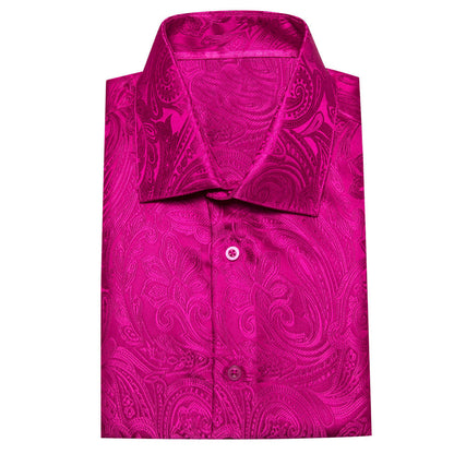Hot Pink Jacquard Floral Men's Silk Dress Shirt shirt    - Sophisticated Gentlemen