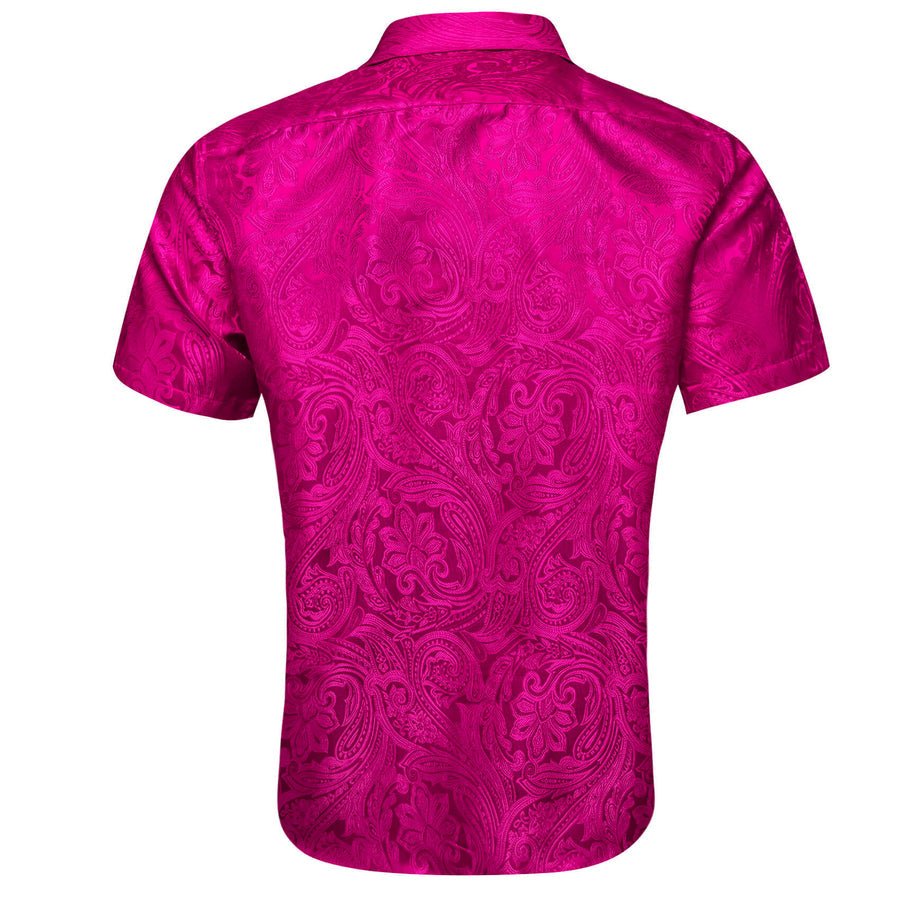 Hot Pink Jacquard Floral Men's Silk Dress Shirt shirt    - Sophisticated Gentlemen