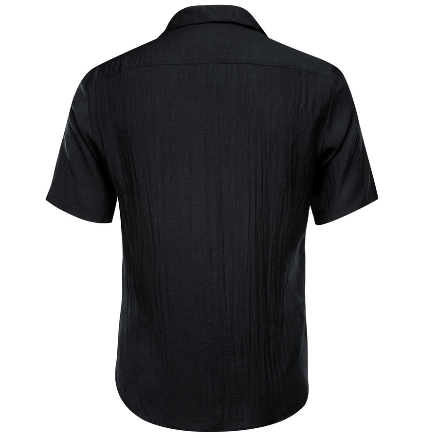 Black Solid Men's Silk Dress Shirt shirt    - Sophisticated Gentlemen