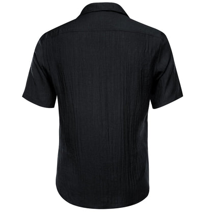 Black Solid Men's Silk Dress Shirt shirt    - Sophisticated Gentlemen