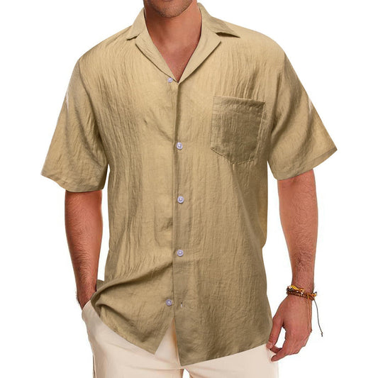 Khaki Solid Men's Silk Dress Shirt shirt S   - Sophisticated Gentlemen