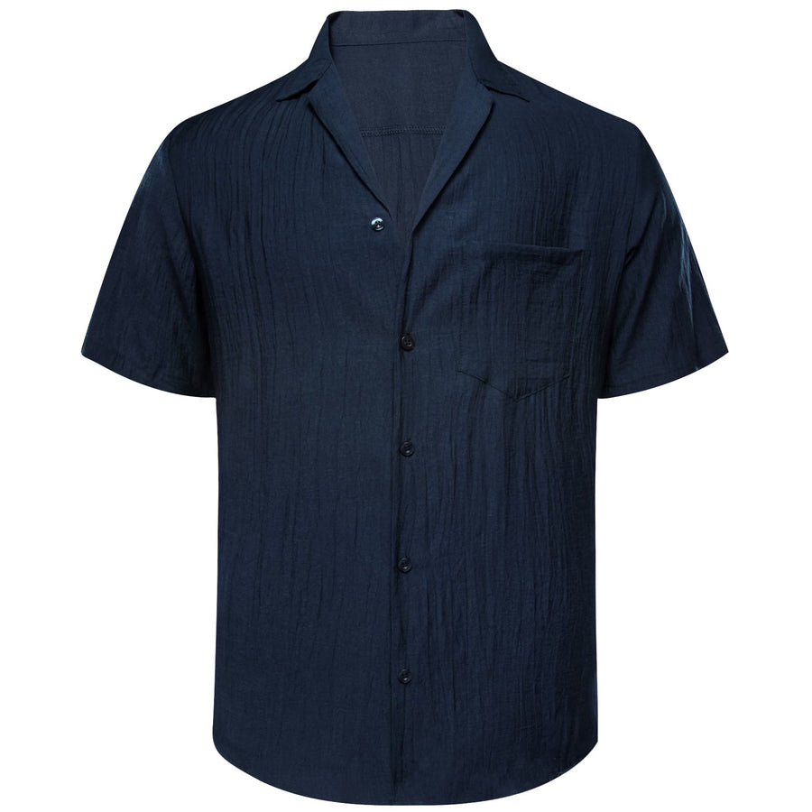 Indigo Blue Solid Men's Silk Dress Shirt shirt    - Sophisticated Gentlemen