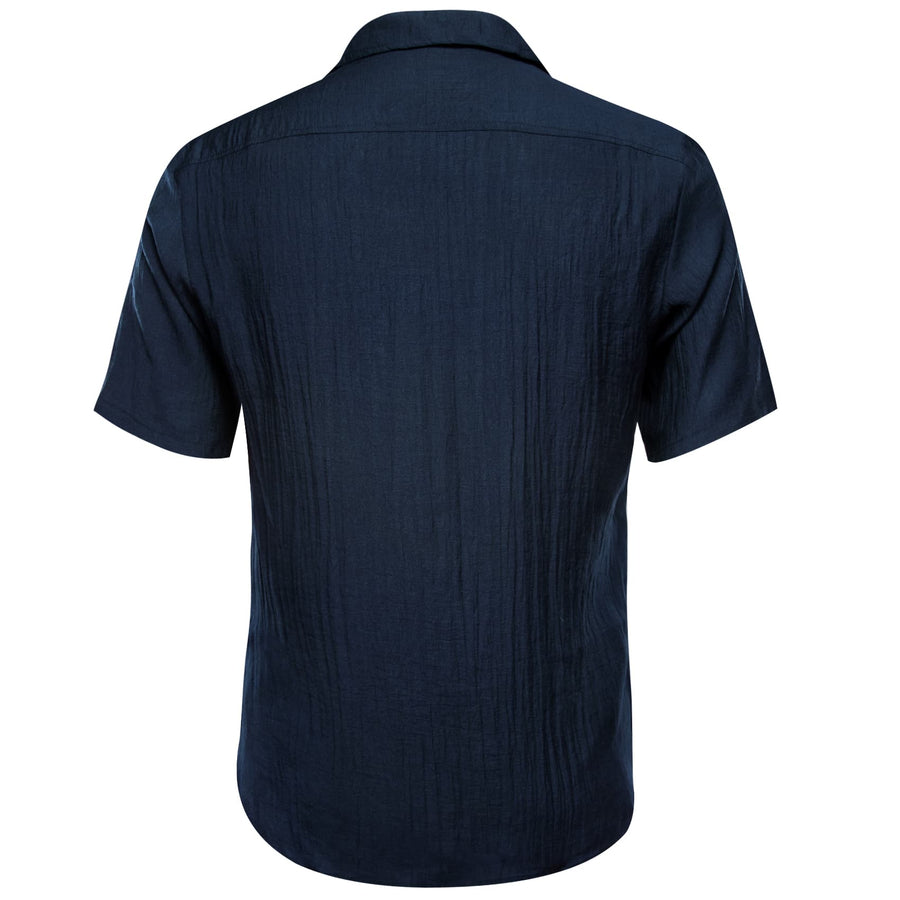 Indigo Blue Solid Men's Silk Dress Shirt shirt    - Sophisticated Gentlemen