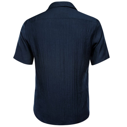 Indigo Blue Solid Men's Silk Dress Shirt shirt    - Sophisticated Gentlemen