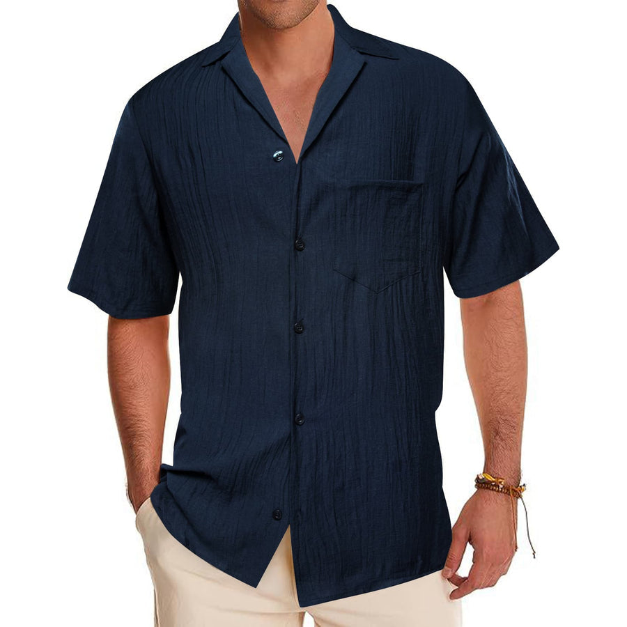 Indigo Blue Solid Men's Silk Dress Shirt shirt S   - Sophisticated Gentlemen