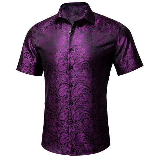 Deep Purple Paisley Silk Dress Shirt shirt S   - Sophisticated Gentlemen