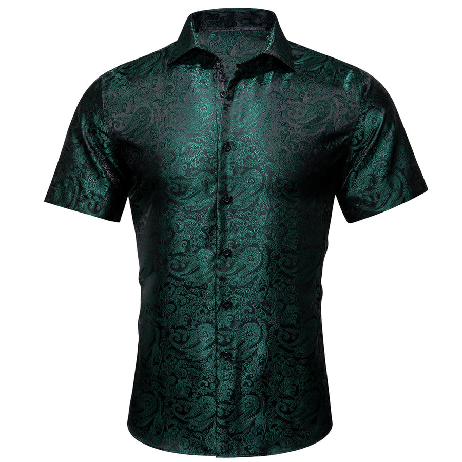 Black Green Paisley Silk Dress Shirt shirt    - Sophisticated Gentlemen